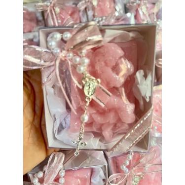 Imagem de Kit 10 un. Lembrancinha Anjo em Sabonete Hidratante com Mini Terço (10, Lilaz)