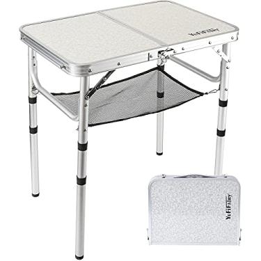 Imagem de Pequena mesa dobrável de 2 pés, mesa de acampamento portátil com suportes de malha, altura ajustável de alumínio leve, com alça de transporte para acampamento piquenique ao ar livre, branco 60 x 40 cm (3 alturas