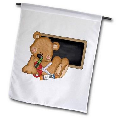 Imagem de 3dRose fl_104481_1 Lindo urso escolar com materiais escolares e bandeira de jardim quadro-negro, 30,48 x 45,72 cm