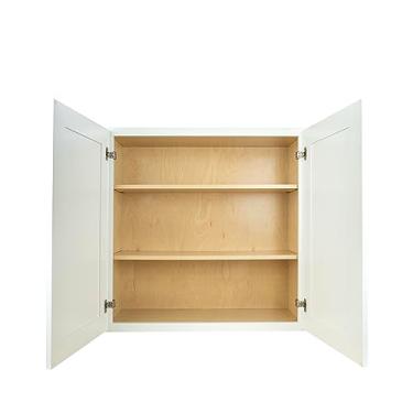 Imagem de Hollywood Fabiani Design Armário de cozinha Shaker Wall pronto para montar, 91,44 cm L x 30,5 cm P x 76,2 cm A, branco