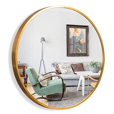 Imagem de NeuType Espelho redondo de espelho circular de metal emoldurado espelho de parede grande vaidade pendurada espelhos decorativos para banheiro, quarto, sala de estar, entrada (ouro, 71 x 71 cm)