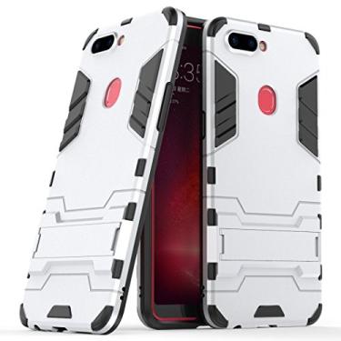 Imagem de MaiJin Capa para Oppo R11S (15.3 cm) 2 em 1 à prova de choque com recurso de suporte, capa protetora híbrida de camada dupla Armor Defender (prata)