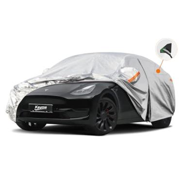 Imagem de Capa de carro de 6 camadas Kayme Impermeável para todos os climas para automóveis, cobertura completa para uso externo, proteção contra chuva e sol, UV, neve, prata