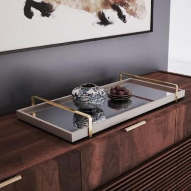 Imagem de Bandeja Decorativa Espelhada Alça Dourada - Larflex, Laca Off White