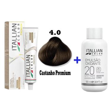 Imagem de Kit Coloração Itallian Premium 60g Castanho 4.0 + Emulsão Oxi 20vol.x 