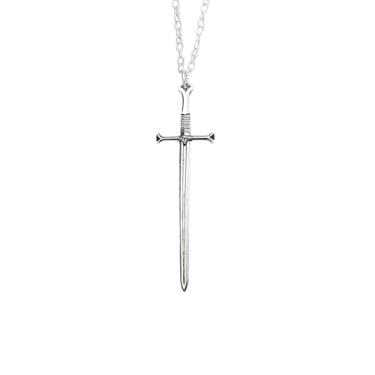 Imagem de ellifam Colar com pingente de espada: Viking medieval, adaga, estilo gótico grunge, corrente longa - presente para homens, joia gótica exclusiva, pingente de espada cruzada, lâmina de cavaleiro, 20