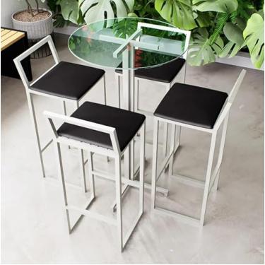 Imagem de Conjunto Mesa Alta Bar Bistrô Redonda Vidro 4 Banquetas Confort Estofado Industrial White (Preto)