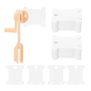 Imagem de HARFINGTON 100 peças de bobinas de fio dental bordado com enrolador de bobina, organizador de linha de ponto cruz de plástico, cartões de costura, armazenamento de ferramentas de triagem para