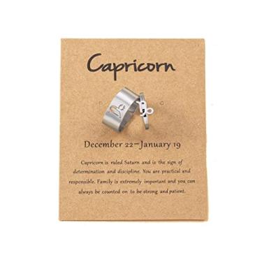 Imagem de COLORFUL BLING 12 anéis de signo do zodíaco de astrologia constelação com cartão de mensagem para mulheres e homens, anéis combinando de aço inoxidável, presentes de aniversário de amizade, Metal, Inoxidável