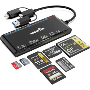 Imagem de Adaptador Memory Stick Pro Duo, leitor de cartão de memória para cartão MS/XD/CF/SD – leitor/adaptador de cartão 7 em 1 para Windows, Mac, iOS, Android (USB-A + USB-C + Lightning)