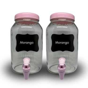 Imagem de Kit 2 suqueiras de vidro 3 litros com lousa e giz - GGABC, Rosa