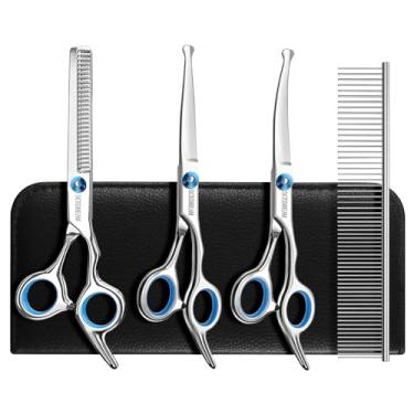 Imagem de SCEDREAM Tesoura De Tosa Para Cães 5 Em 1 Azul, Pontas Redondas De Segurança, Tesoura Curva, Aço Inoxidável