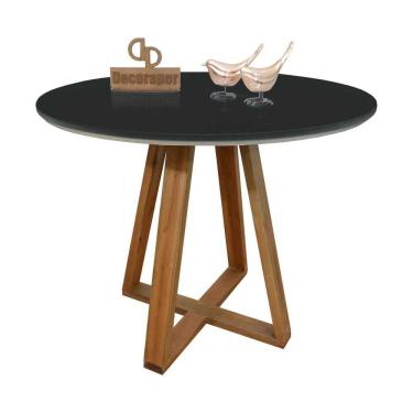 Imagem de Mesa Jantar Base X Tampo Redondo Laca Com Vidro 100cm Preto