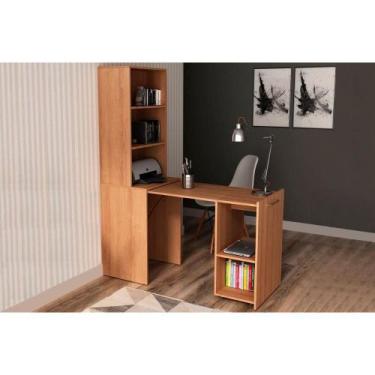 Imagem de Mesa Multiuso Escritório Retrátil ME4171 c/ 5 Nichos Amêndoa - Tecno M