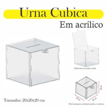 Imagem de Urna Acrílico Sorteio Caixa Sugestões Cubo Cofre 20 X 20 Cm - INDÚSTRI