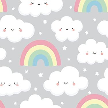 Imagem de Papel De Parede 10m Adesivo Infantil Cinza Nuvens Fofas