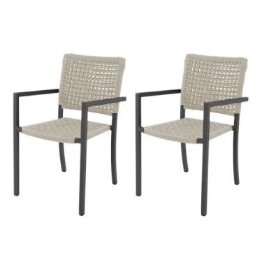 Imagem de Kit 2 Cadeiras Marília Corda Náutica Base em Alumínio Preto/areia - GU