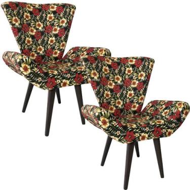 Imagem de Kit Duas Poltronas Decorativa Elegance Floral Ibiscos - Sua Casa Decor