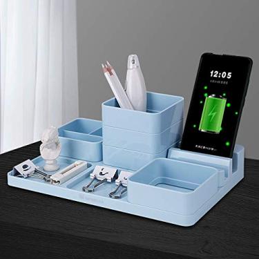 Imagem de Porta-lápis organizador de mesa, copo de lápis, suporte de telefone com porta de carregamento USB, bandeja adesiva, armazenamento de clipe de papel e acessórios de escritório, suporte de mesa para