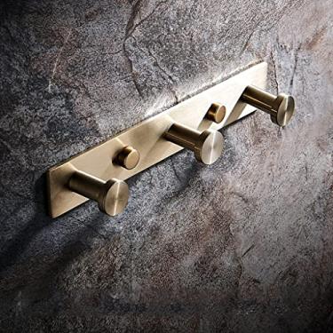 Imagem de BAHELS Cabideiro de cabide dourado gancho de fileira, parede de banheiro montado na parede quarto 304 aço inoxidável gancho de toalha cabide ganchos de parede (cor: 3 ganchos)