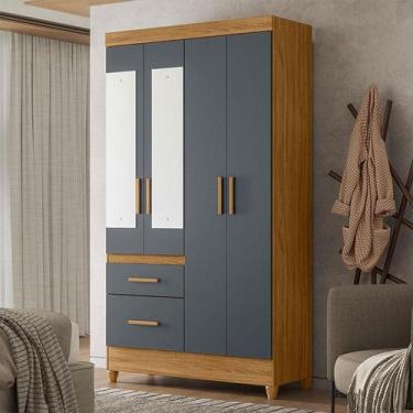 Imagem de Guarda Roupa Solteiro Ambiente Madri 4 Portas Freijó Cinza com Espelho