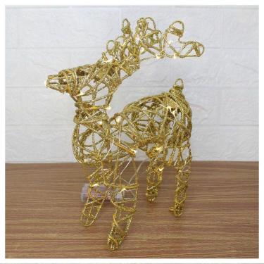 Imagem de Rena Aramada Natal Iluminada 30 Led Dourada Com Glitter 30cm