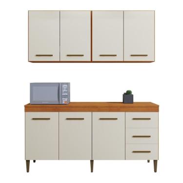 Imagem de Cozinha Completa 7 Portas 3 Gavetas Atenas Kaiki Moveis Nature/Off White