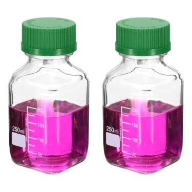 Imagem de PATIKIL Garrafas redondas graduadas quadradas de vidro borossilicato de 250 ml com tampa de rosca verde GL32 para líquidos de reagente de água de laboratório, transparente
