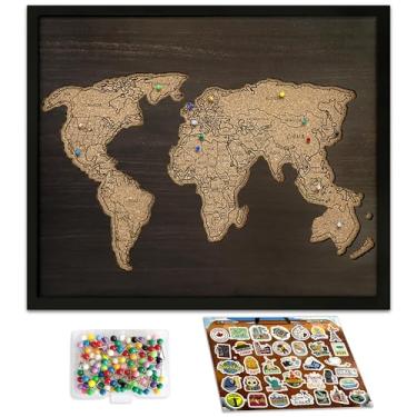 Imagem de flinelife Mapa mundial de cortiça, 30 x 25 cm, mapa mundial de viagem com alfinetes, perfeito para casais ou presente de aposentadoria