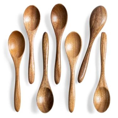 Imagem de Hefild Colheres Pequenas De Madeira, Mel 5,8 Polegadas Para Chá, Colher Chá Madeira Acácia Com Café, Mesa Bambu Mexer, Utensílios