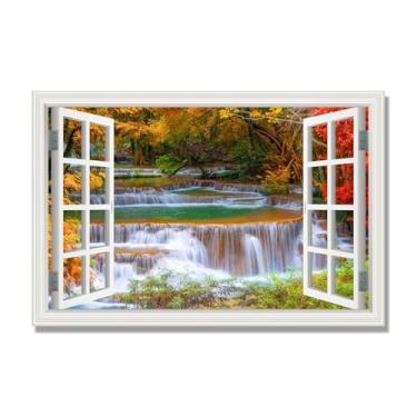Imagem de NHLDZYH Quadro sobre tela janela. Quadro de janela com paisagem. Imagem natureza em tela. Quadros de decoração de sala moderna. (Cascata salpicando 17). 80 x 120 cm. Sem moldura
