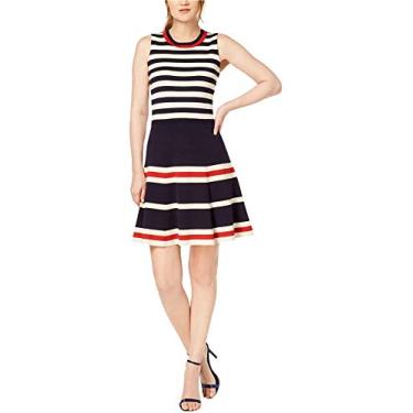 Imagem de Anne Klein Vestido feminino com caimento justo e flare, Dk M Azul/Branco/Dk M Vermelho, XPP