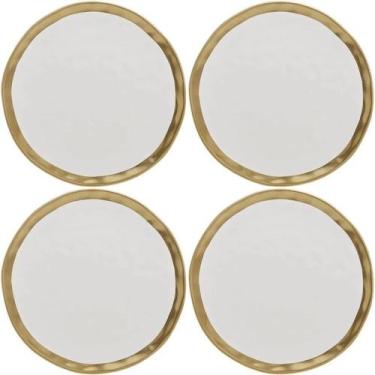 Imagem de Kit 4 Pratos De Sobremesa Branco E Dourado Dubai - Wolff - Rojemac