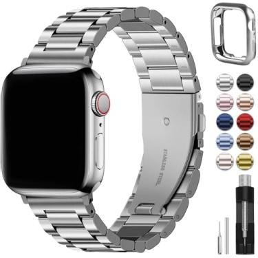Imagem de Fullmosa Pulseira de aço inoxidável para Apple Watch séries 11 e 10 de 46 mm, compatível com pulseira para Apple Watch séries 11 e 10, masculina e feminina, prata de 46 mm