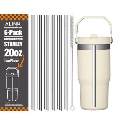 Imagem de ALINK Canudos de aço inoxidável compatíveis com Stanley Iceflow 590 ml, pacote com 6 canudos de metal reutilizáveis para Stanley Ice Flow 590 ml, escova de limpeza de canudo