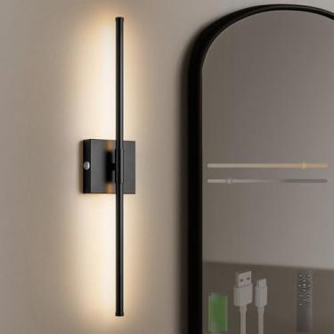 Imagem de Arandela de parede LED operada por bateria, lâmpada de parede interna recarregável por USB com controle remoto, luz de parede regulável, rotação de 360°, sem fio, moderno, minimalista, quarto, sala de