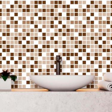 Imagem de Papel de Parede Pastilhas em Tons de Marrom e Branco 270 - Inove Papéi