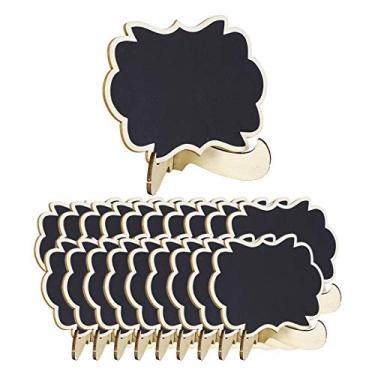 Imagem de uxcell 20 peças de placa de quadro-negro com suporte de cavalete em forma floral de madeira para casamento, festa de aniversário, quadro de mensagens, tabela, lembrete, etiqueta de preço