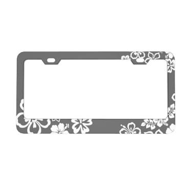 Imagem de Moldura de placa de licença de flores de cerejeira preto e branco, suporte de placa de licença de alumínio com flores florais, 2 furos e parafusos, 15 x 30 cm