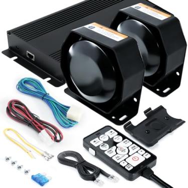 Imagem de JAMTON Sistema PA de sirene de emergência 400W 12V 37 tons, buzina de alto-falante fino com controle remoto portátil e microfone para veículos de emergência, carro de polícia, bombeiro, ambulância,