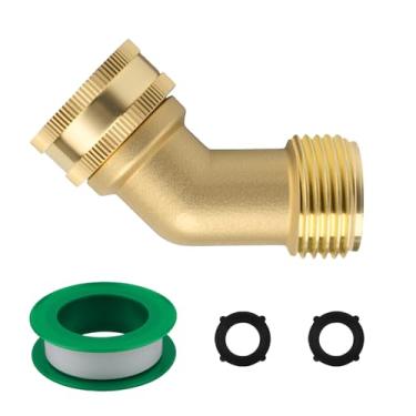 Imagem de Conector de cotovelo de mangueira de jardim, encaixes de tubulação de latão sólido de 45 graus, cotovelo de mangueira, adaptador de mangueira de jardim resistente de 9,5 cm, 1 rolo de fita de