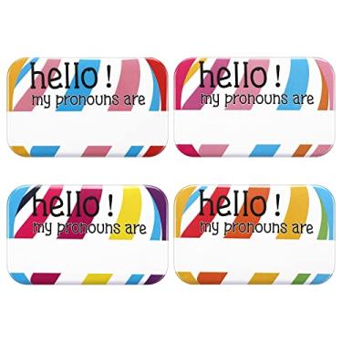 Imagem de Yuxung 20 peças de crachás de pronome em branco Pinos de pronomes em massa Botão Pinback Hello My Pronouns Are Pronouns Are Pronouns Pins Name Tag Pin Badge Button, 4 designs, 4 x 6 cm, Folha de