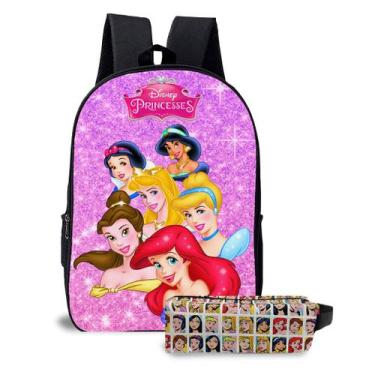 Imagem de Kit Mochila E Estojo Escolar Infantil Tema Conto De Fadas Princesas Fe