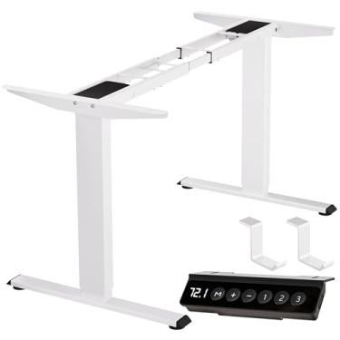 Imagem de BIZUM Moldura de mesa elétrica de motor duplo com controlador de memória, pernas de mesa de pé de até 120 cm, pernas de mesa ajustáveis com portas USB para casa e escritório, apenas moldura branca
