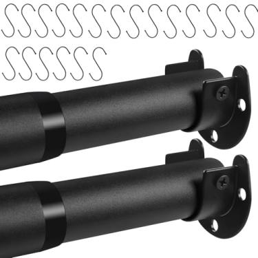 Imagem de Creatyi 2 varões de armário de 43 a 213 cm para pendurar roupas de 3,5 cm, varões de armário ajustáveis espessos e 20 ganchos para armário (conjunto de 2, preto)