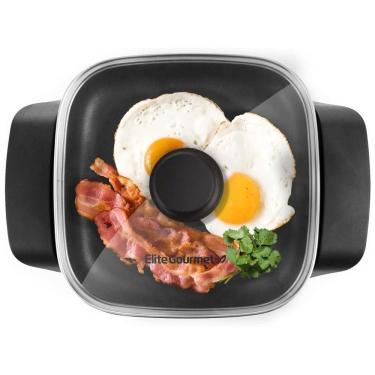 Imagem de Frigideira Elétrica Antiaderente Elite Gourmet EG808 20 x 20 cm, Tampa de Vidro e Aquecimento Rápido, 600W - Preta, Fácil Limpeza