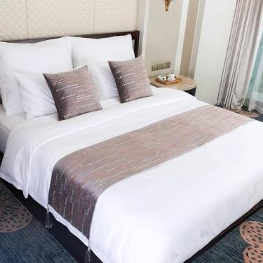 Imagem de Cachecol de corredor de cama de hotel com strass de veludo holandês com borlas cobertor de cama decorativo sem desbotamento protetor de colcha para cama de solteiro queen king size - marrom||45 x 210