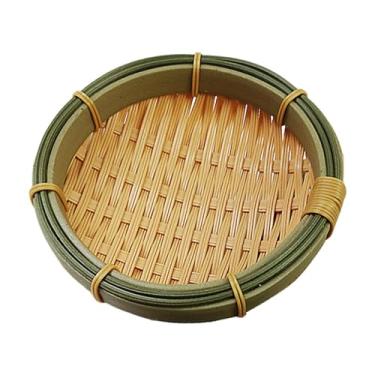 Imagem de YWJLQH Bandeja de servir com cesta trançada, redonda, versátil, escorredor, para festa, organização de cozinha, sala de jantar em casa, 15cm