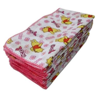 Imagem de Kit 10 Fralda De Pano Bebê Do Pooh 70X70 Com Crochê Feminino - Dugu