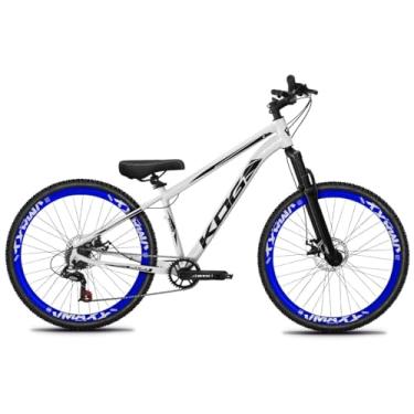 Imagem de Bicicleta Aro 26 KOG Freeride 1x7 – Estilo Grau, Suspensão 29”, Freios a Disco, Aros Vmaxx Neon – Bike Urbana de Alta Performance, Branco, Adesivo Preto,Vmaxx Azul